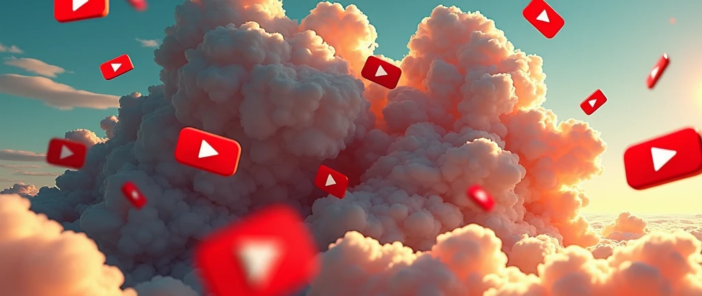 Use the image to image reference to generate a background with only clouds and a lot of youtube logos, keep the clounds tones and style