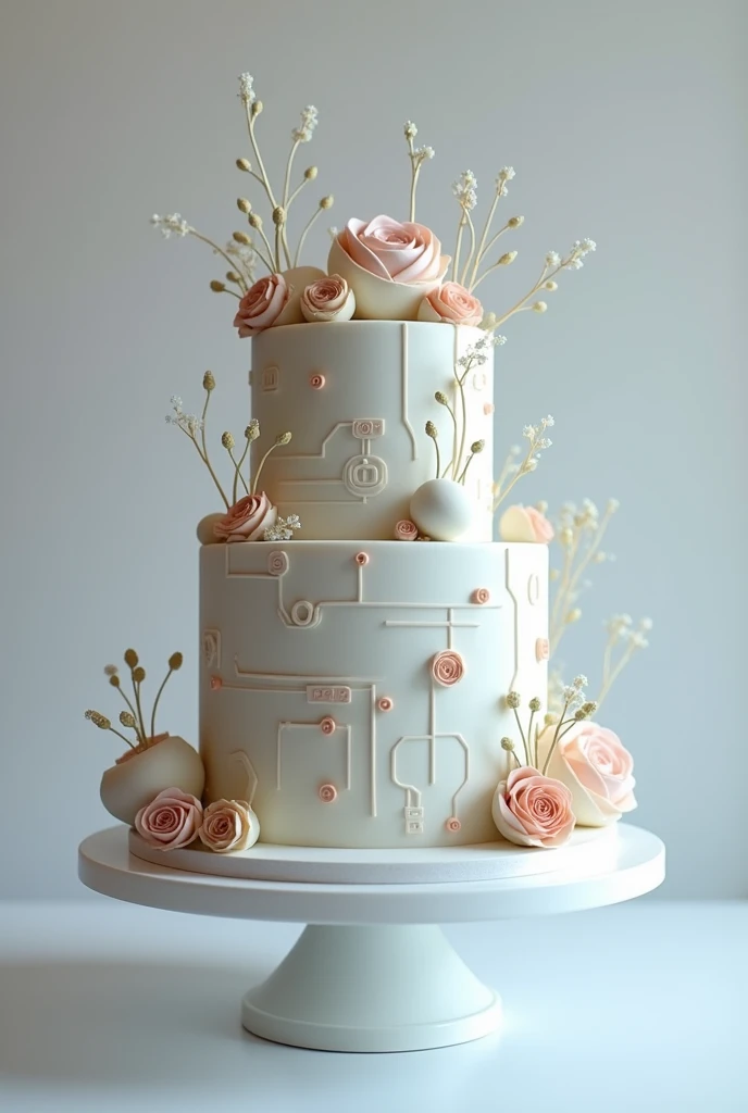 Create a simple cake made with fondant, as the technology theme, add details that represent the AI