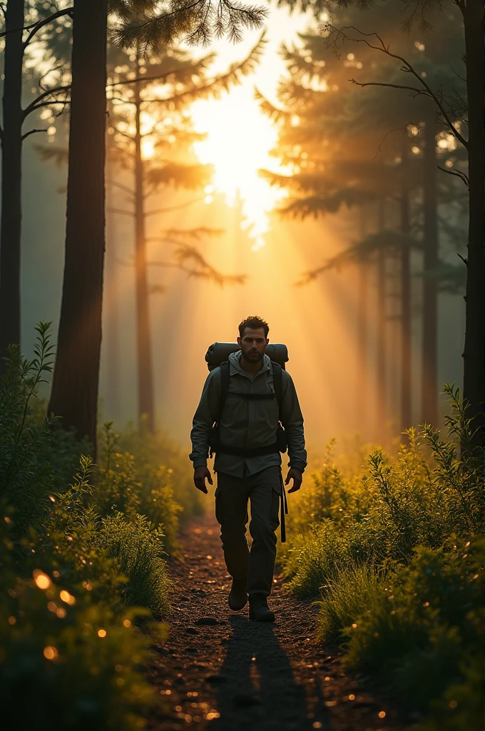 A man going to forest be fore sunrise in morning