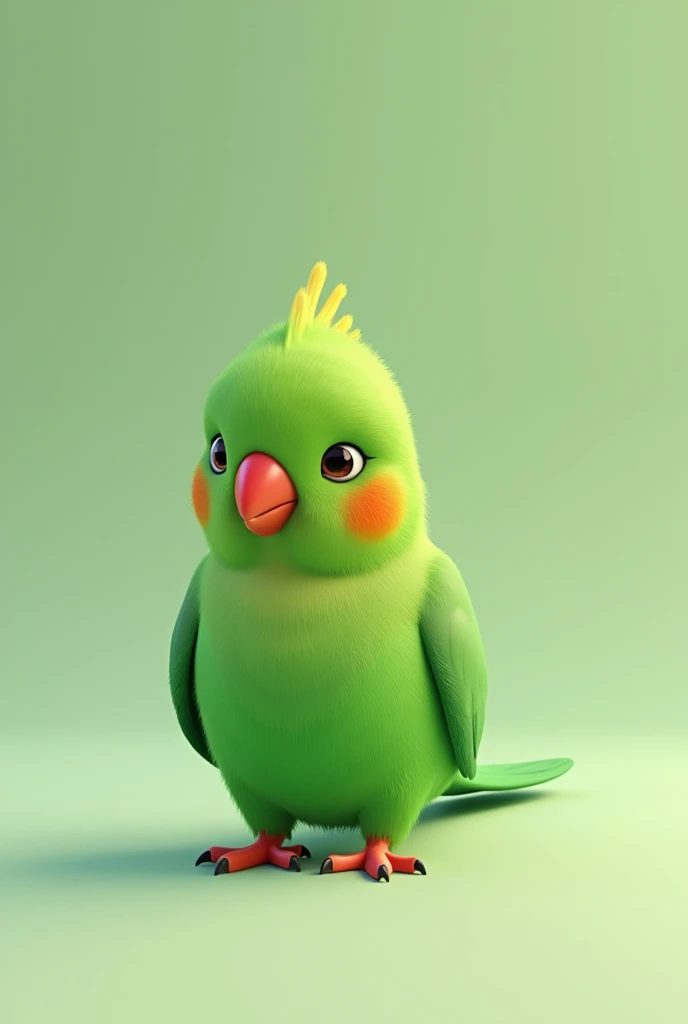 3d animation, Little green bird with a red beak, of the ring neck species Psitaculla krameri, on a neutral background