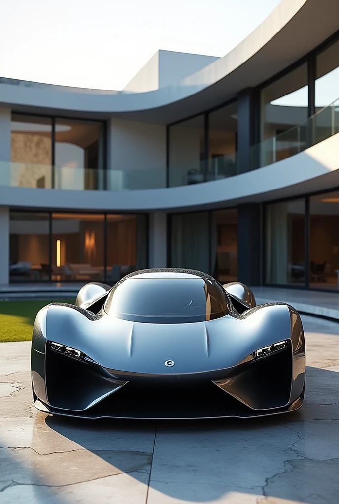 futuristic ir1 hypercar in front of a mansion
