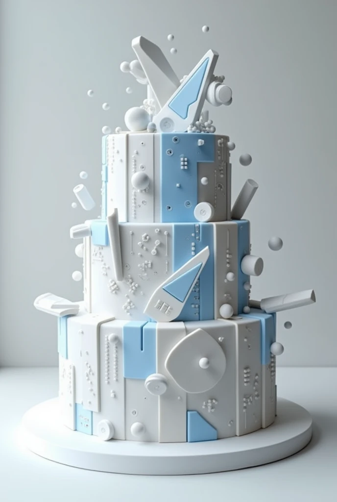 Create a simple cake made with fondant, with the theme of technology, add details that represent the AI