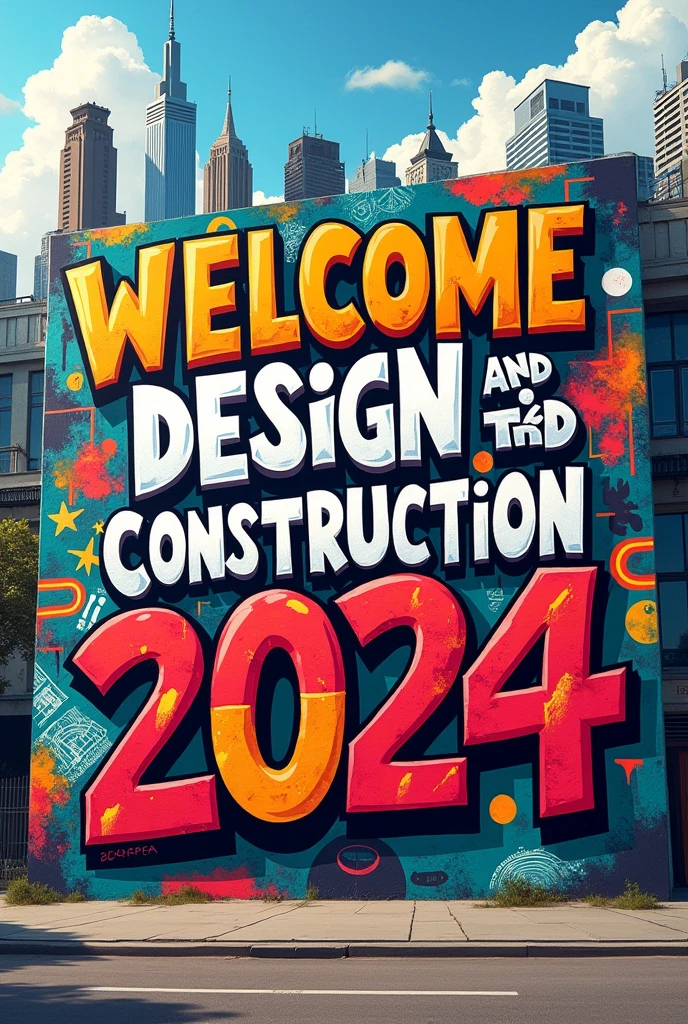 create a graffiti image with the theme ""Welcome Design and Construction Students 2024" landscape