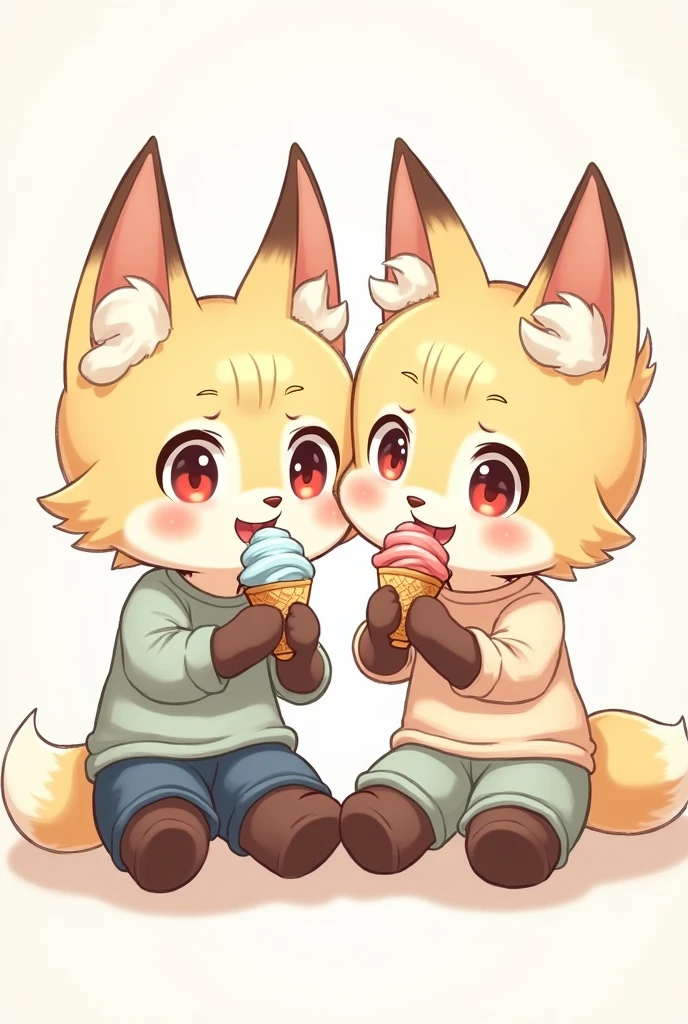 Children fox eating ice cream without other figures, without background