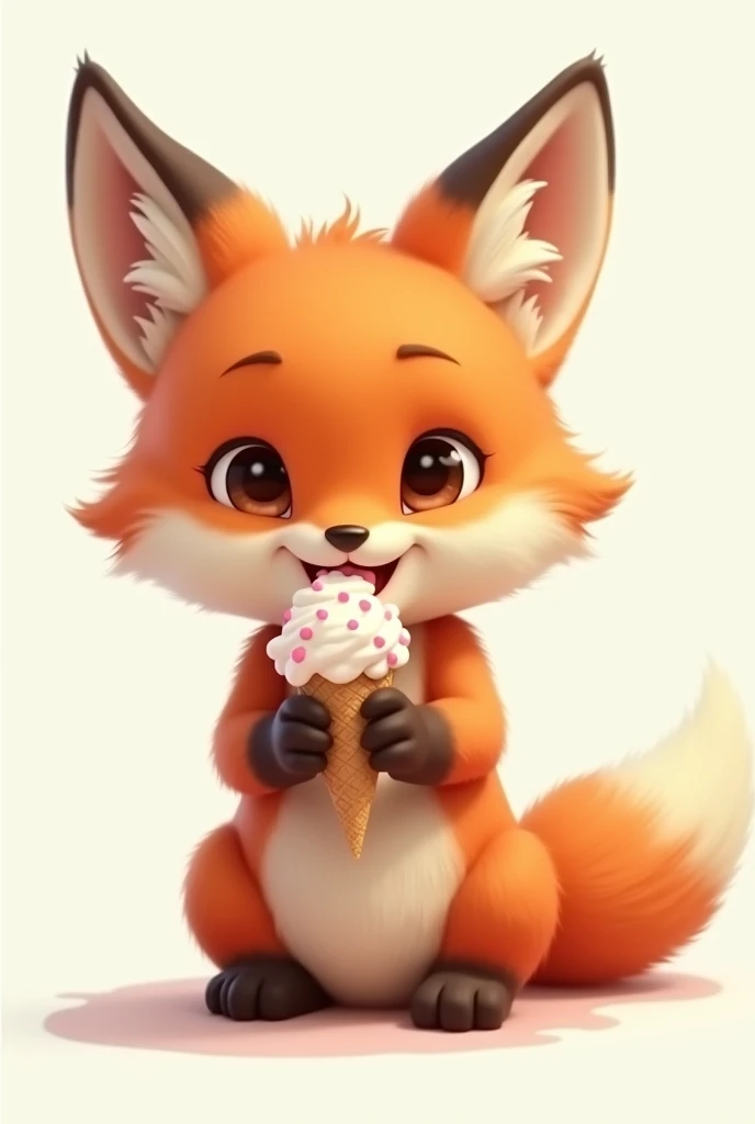 Male child fox eating ice cream without other figures, without background