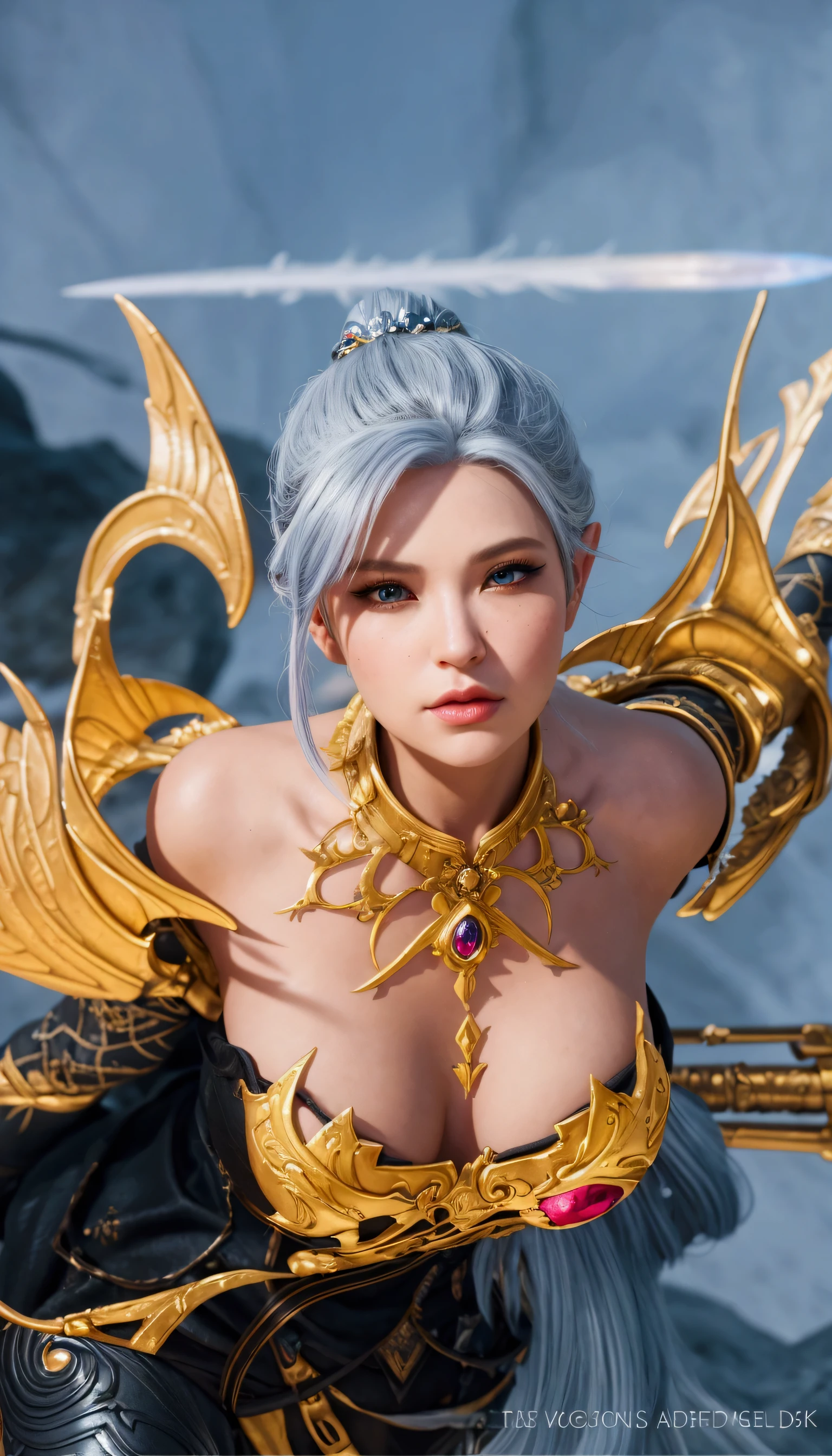 a close up of a woman with a sword and a dress, 8k high quality detailed art, hyperdetailed fantasy character, 4 k detail fantasy, 3 d render character art 8 k, artgerm ; 3d unreal engine, artgerm detailed, unreal engine fantasy art, artgerm and wlop, portrait of an elf queen, mystical atlantean valkyrie