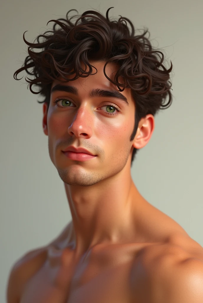 Nicholas Silva, 1,80cm tall, brown curly hair, hetero, Age 22, good physique, greeneyes.