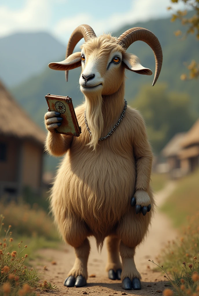 Goat with cell phone to ear