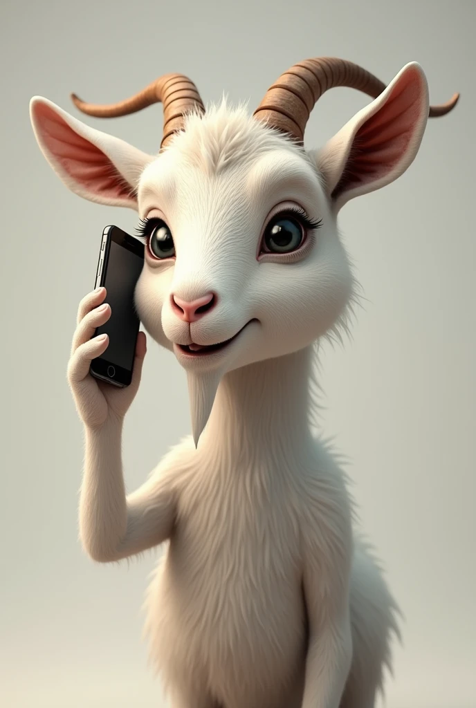 Goat with smartphone on ear