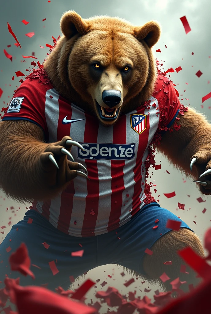 Bear tearing up the Atletico Madrid uniform
