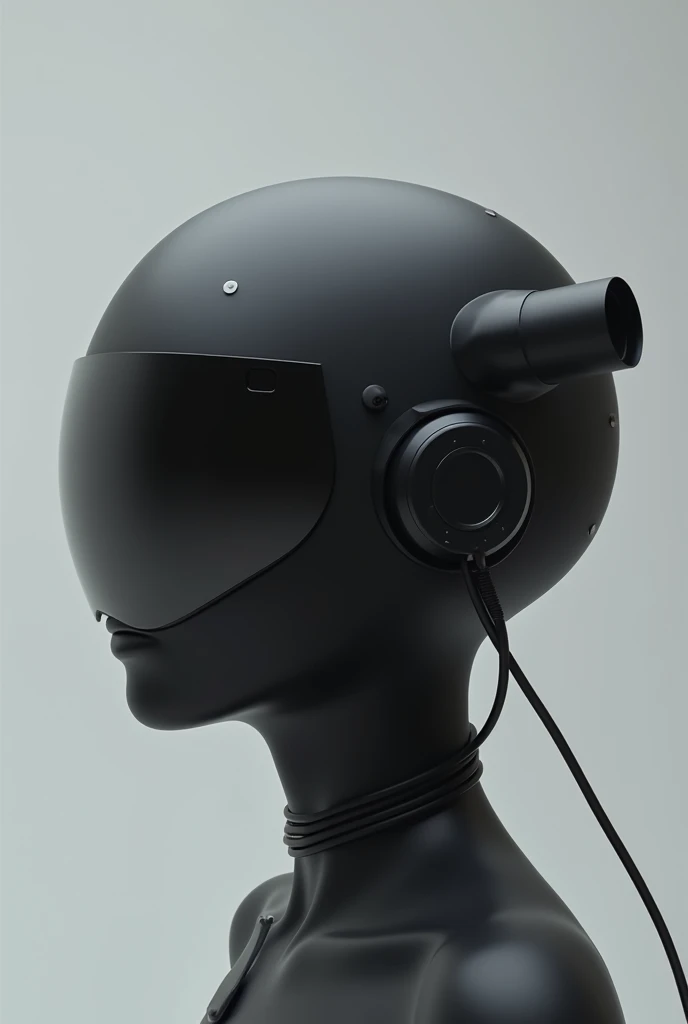 generates the image of a helmet black that has the small camera of a cell phone behind it, the cell phone screen must be in front of the helmet pointing inside the helmet, so that whoever uses the helmet can see what is happening behind him through the camera and the cell phone screen. The camera must be attached to the helmet and connected by cables to the cell phone screen that is in front of the helmet pointing towards the inside of the helmet.