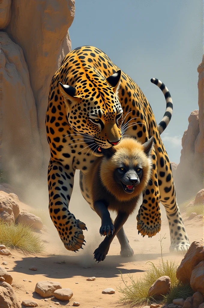 Leopard eating a hyena
