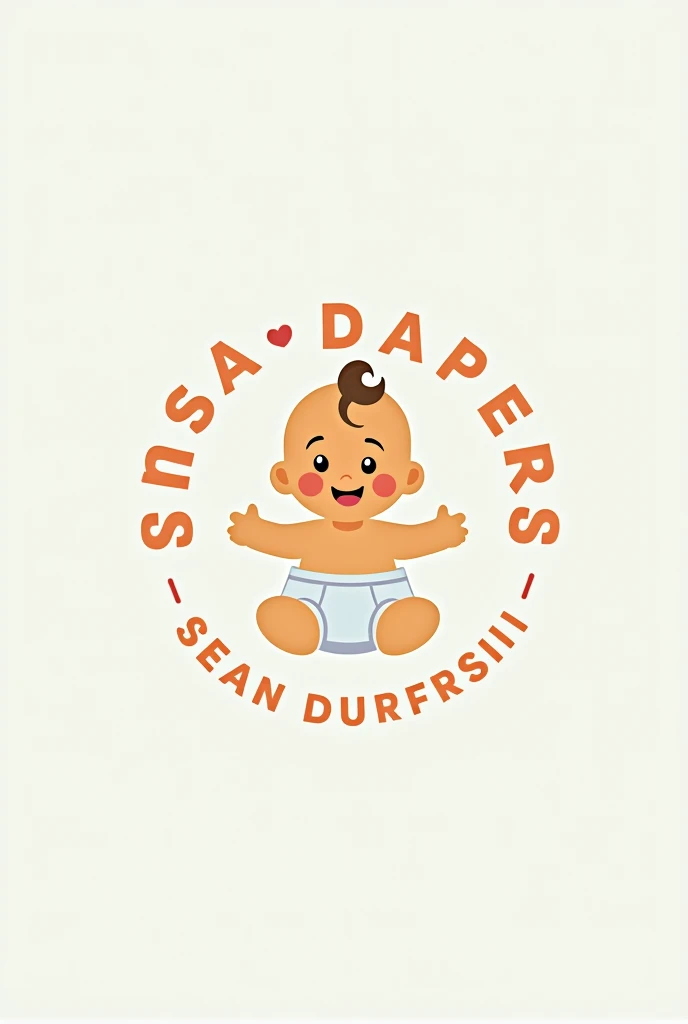 Create a logo for a pampers company that says "SEAN diapers" and in the center there is a  in a diaper, and the logo is circular 