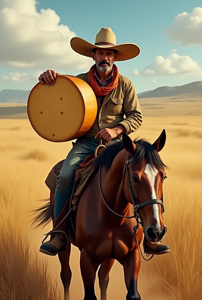 Llanero cheese with a hat on a horse