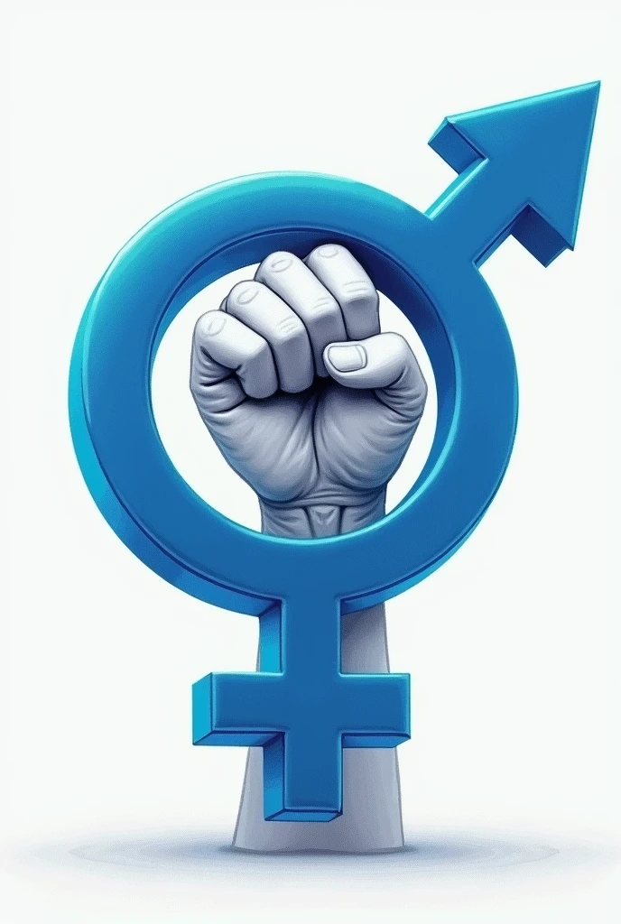 Drawing of a hand with a closed fist inside the male gender symbol in blue