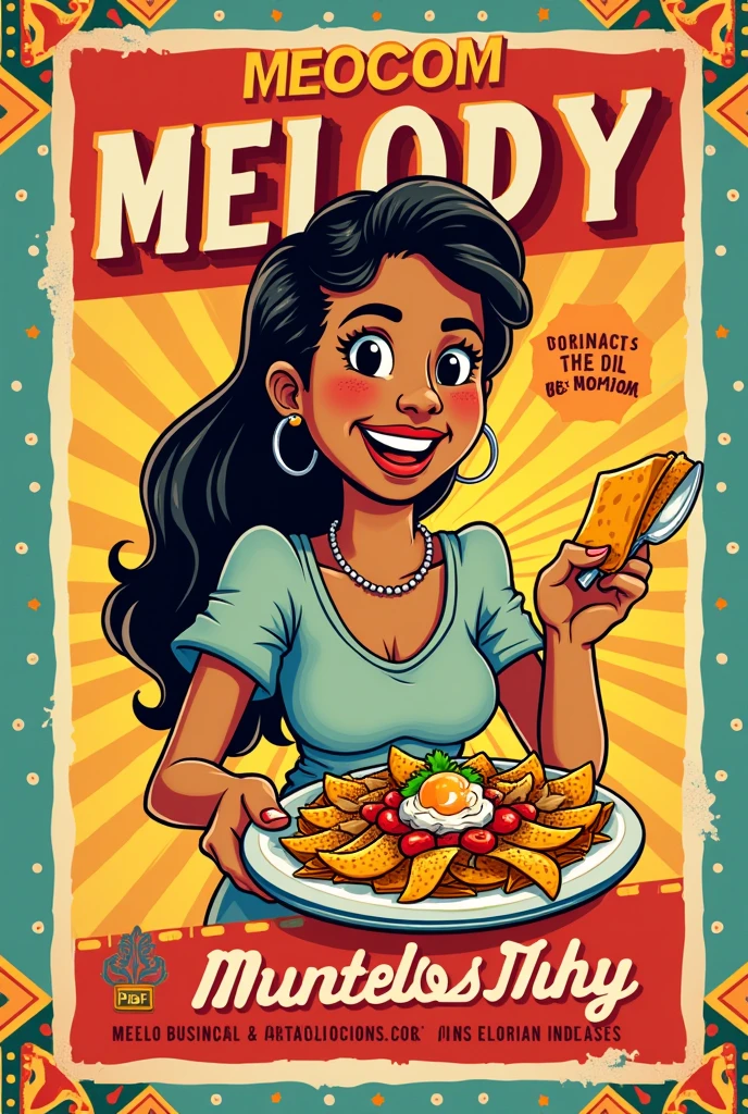 I need a flyer advertising a business called MELODY where they sell dorilocos and that is retro, youthful and Colombian. 