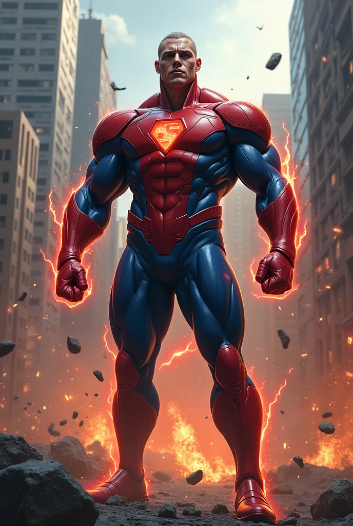 Destroyer, once a construction worker named Jackson Kane, gained superhuman strength, energy manipulation, and rapid healing after a lab explosion. Now, he fights to protect Metron City from the sinister Syndicate, using his powers to uphold justice and defend the innocent.