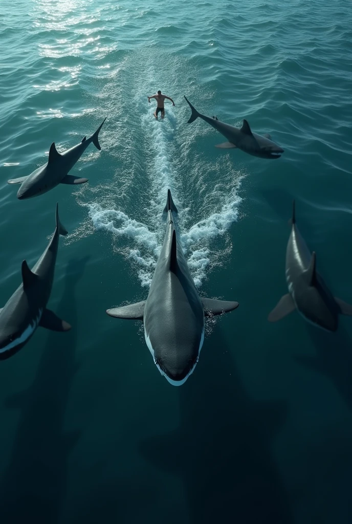 One swimming in a sea full of hungry sharks