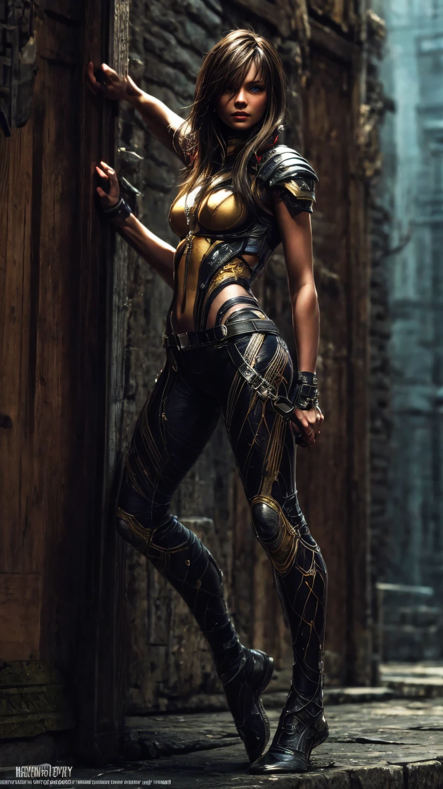 a woman in various combat poses, human anatomy, perfect posing, wide angle, full length portrait, highly detailed, intricate details, cinematic lighting, dramatic shadows, small bust, powerful stance, intense expression, dynamic motion blur, detailed fabric textures, leather armor, fantasy weapon, photorealistic, 8k, hyper realistic, digital art, master study, concept art, strong_negative, elena_so6