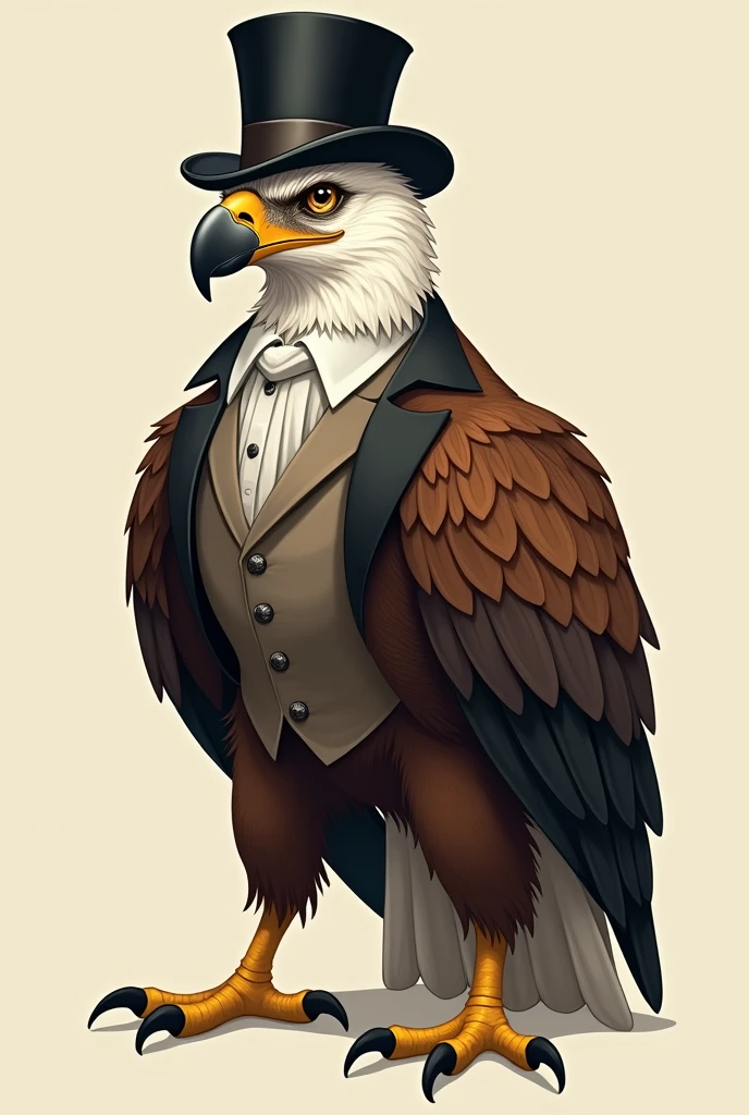 Antropomorphic eagle gentleman scientist with monocle and hat, whole body