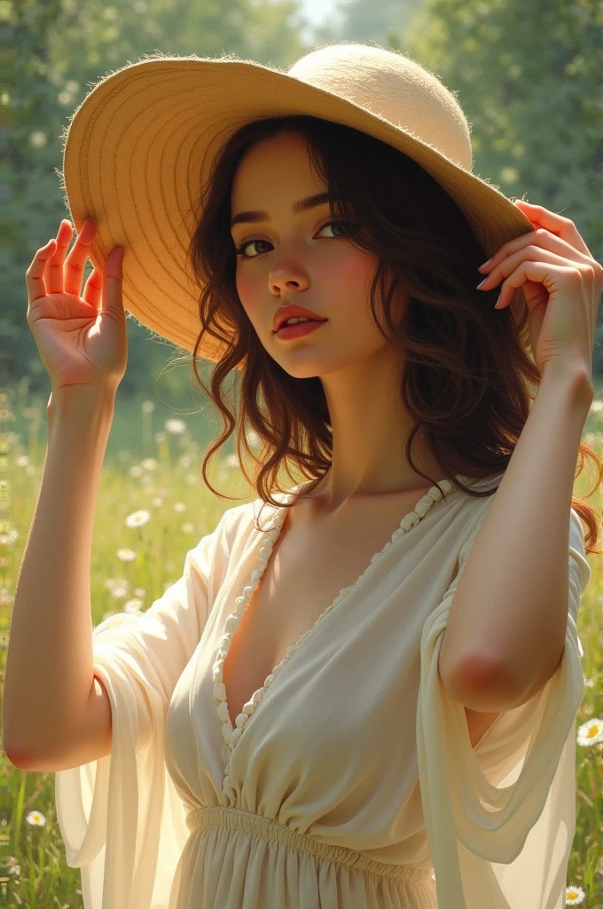 Girl taking off her hat