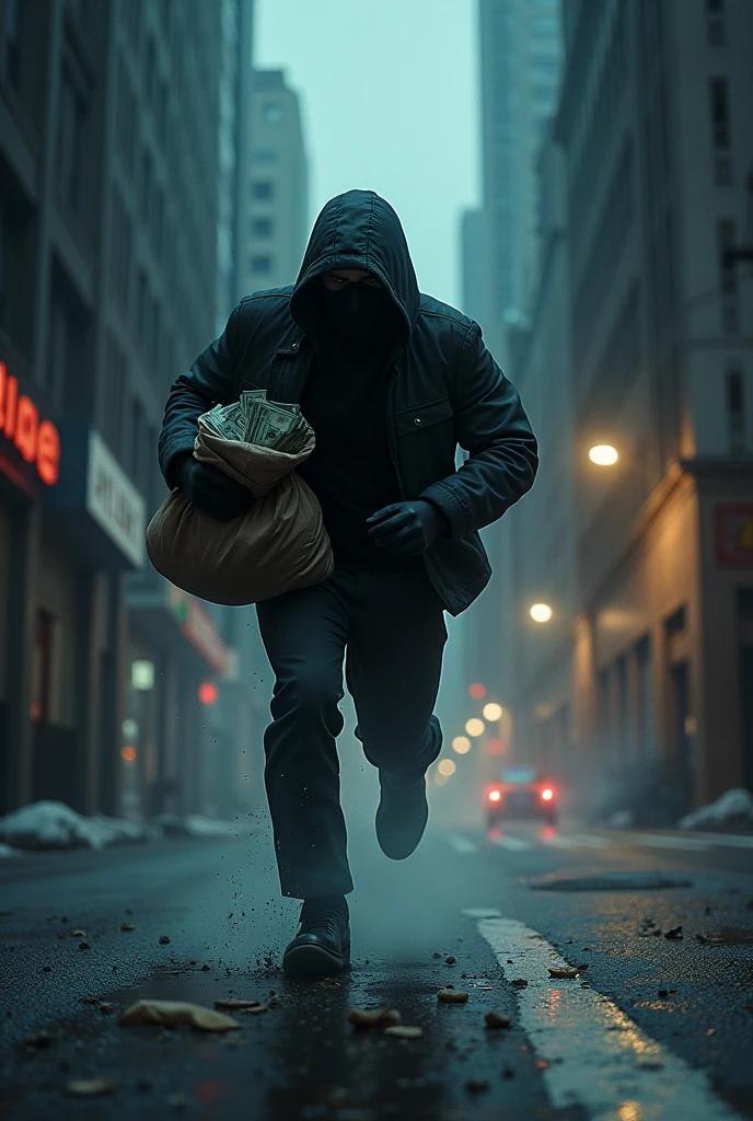 running away after robbing a bank