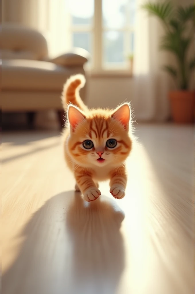 A cute cat is sliding