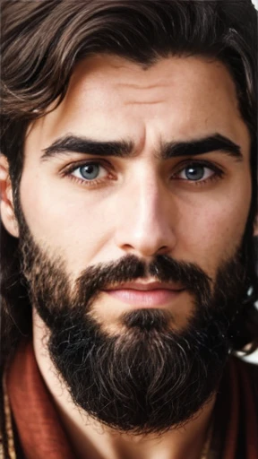 A biblical Jewish man with medium hair focus on the face 