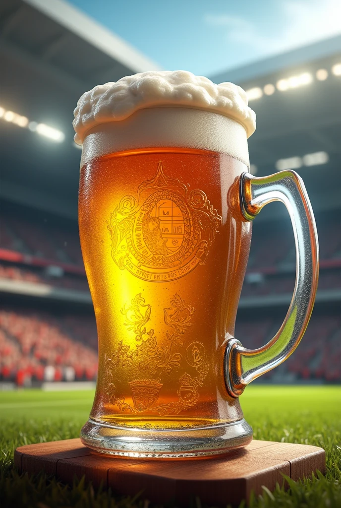 Football cup in the shape of a 1 liter beer container