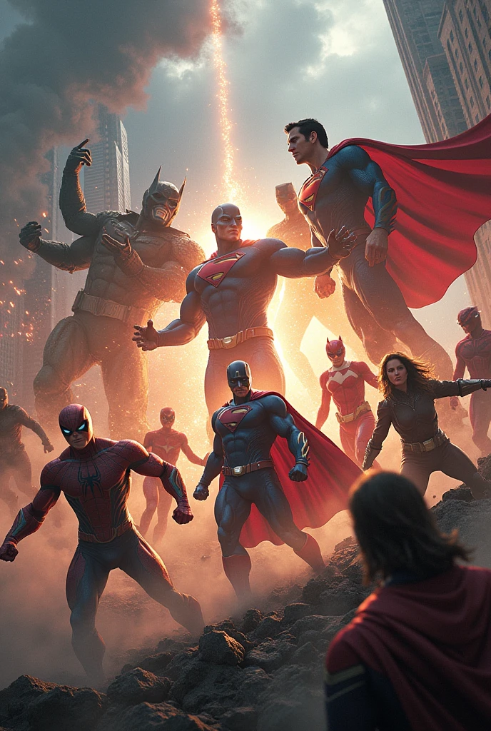 Justice League with Marvel fighting all the Power Rangers 
