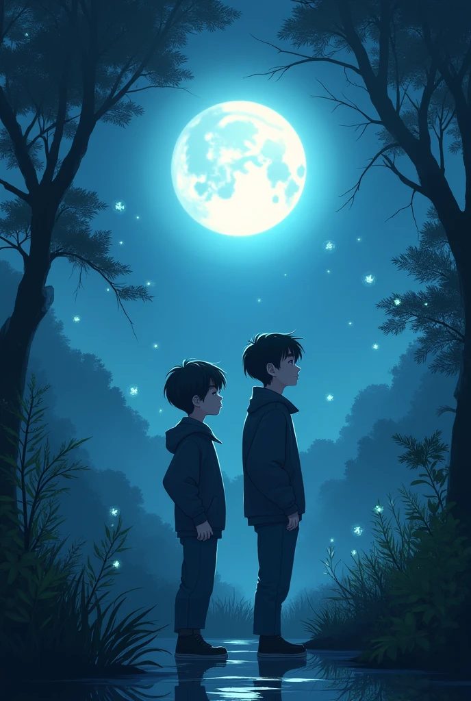 Beneath the moonlight, something mysterious, two boys, better if it jihoon and Junkyu from south Korean boyband 'Treasure'
Add name 'beneath the moonlight '