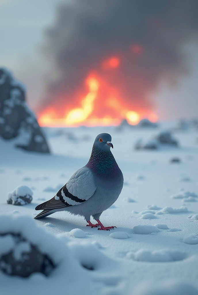 Pigeon in the Antarctic desert while the world is on fire