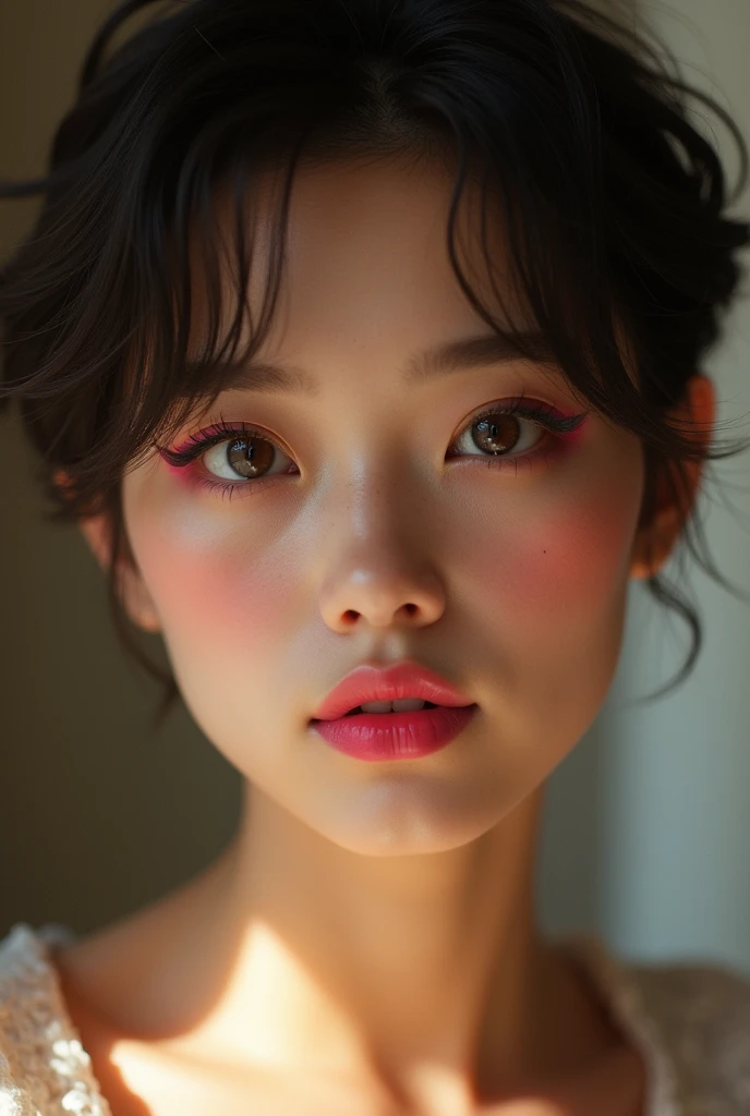 (raw photo, Best Quality), (realist, photo-realist:1.3), Best Quality ,masterpiece, (cherryNobodySD15), ((big ass, big breasts)), (beautiful girl), pink lipstick, colorful makeup, long eyelashes, earrings, using eyeliner, White skin, by rubio,(Beautiful), (detailed face), detailed eyes, Detailed iris, 8k hd, DSLR, Soft lighting, high quality, film grain, beautiful detailed eyes, beautiful detailed nose, detailed vaginal, realist face, pink pussy, light smile, (Very detailed face: 1.5), Fujifilm XT3, Best Quality, ultra detailed, masterpiece, finely detail, superiors, 8K Wallpaper, pixie cut