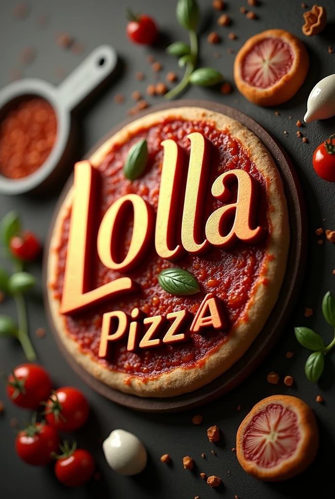 Logo of a Pizzeria written, (LOLLA PIZZA), ultra realisitic, 4K