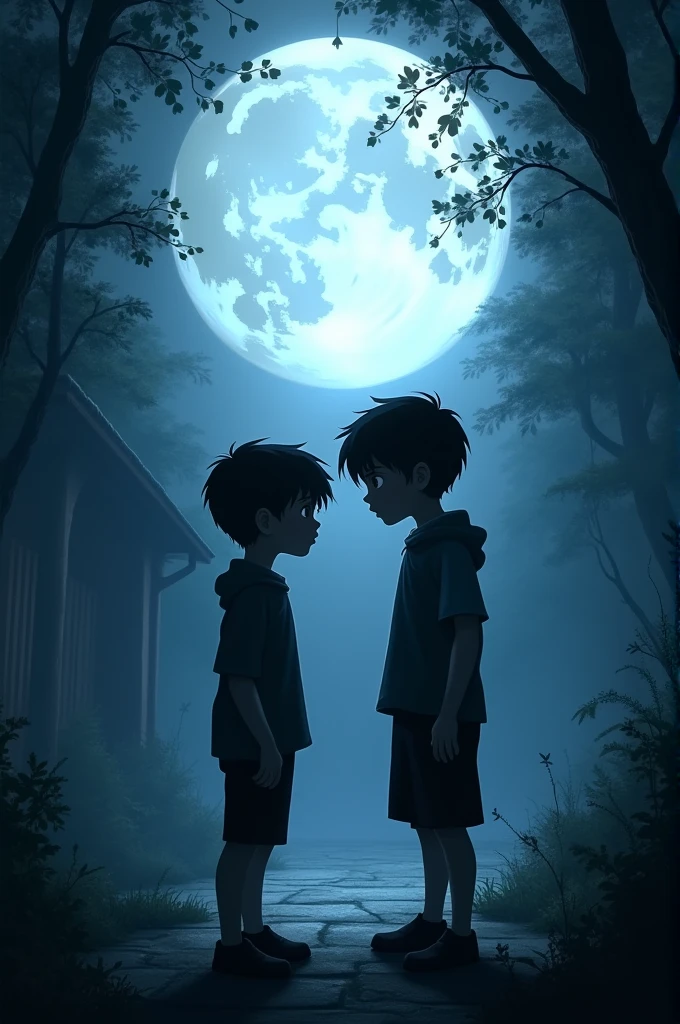Beneath the moonlight, mysterious, suspense, two boys