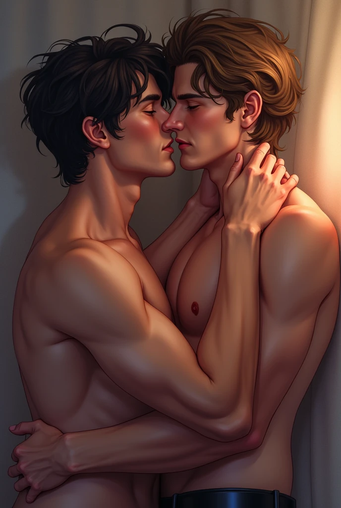 Two men kissing