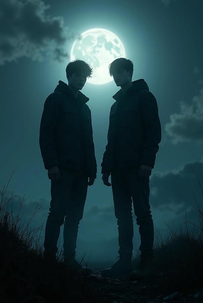 Beneath the moonlight, mysterious, suspense, two adult boys