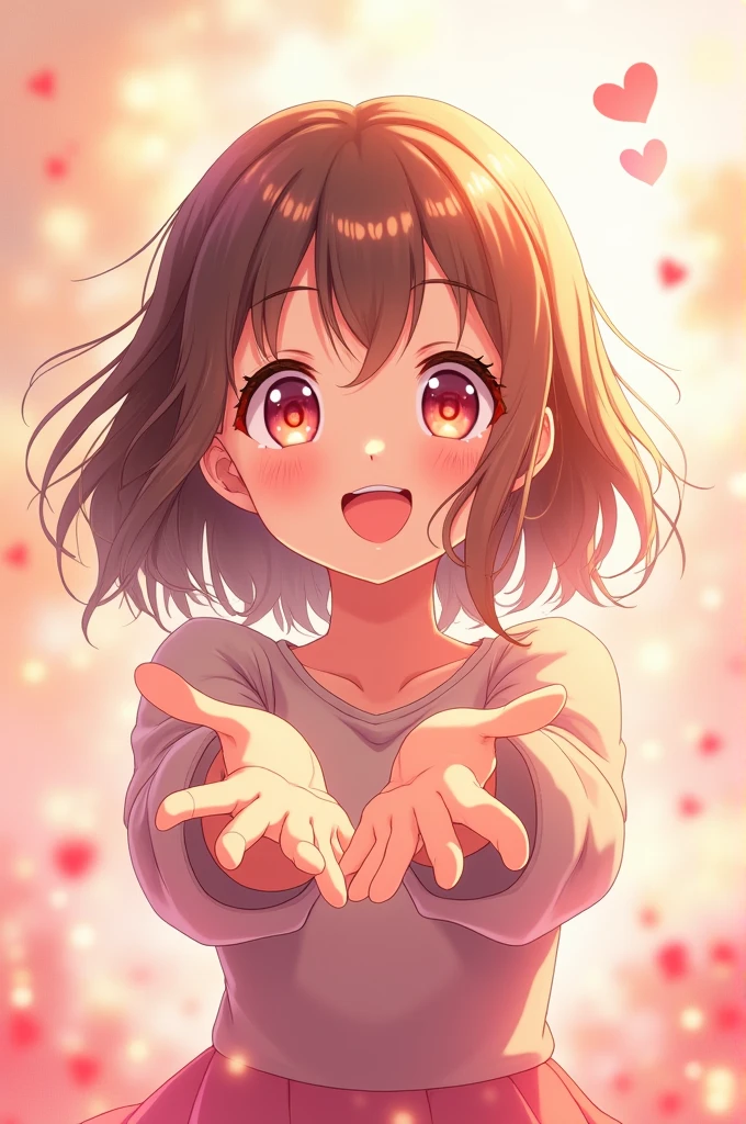 An anime girl wanting to hug with eyes with heart