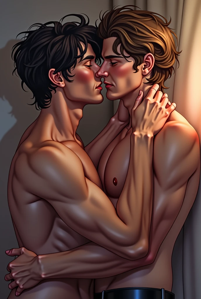 Two men kissing
