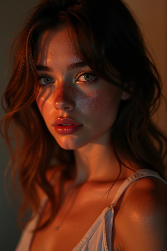 Sitting,a young girl with freckles, cinematic lighting, highly detailed face, beautiful detailed eyes, beautiful detailed lips, extremely detailed face and features, long eyelashes, intricate skin texture, warm color palette, dramatic lighting, cinematic composition, high quality, 8k, photorealistic, intricate details, masterpiece, full body, sexy poses, pink nipples