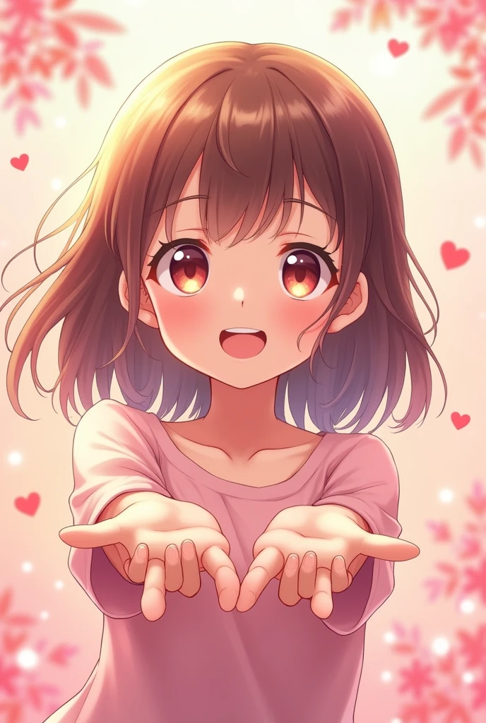 An anime girl wanting to hug with eyes with heart
