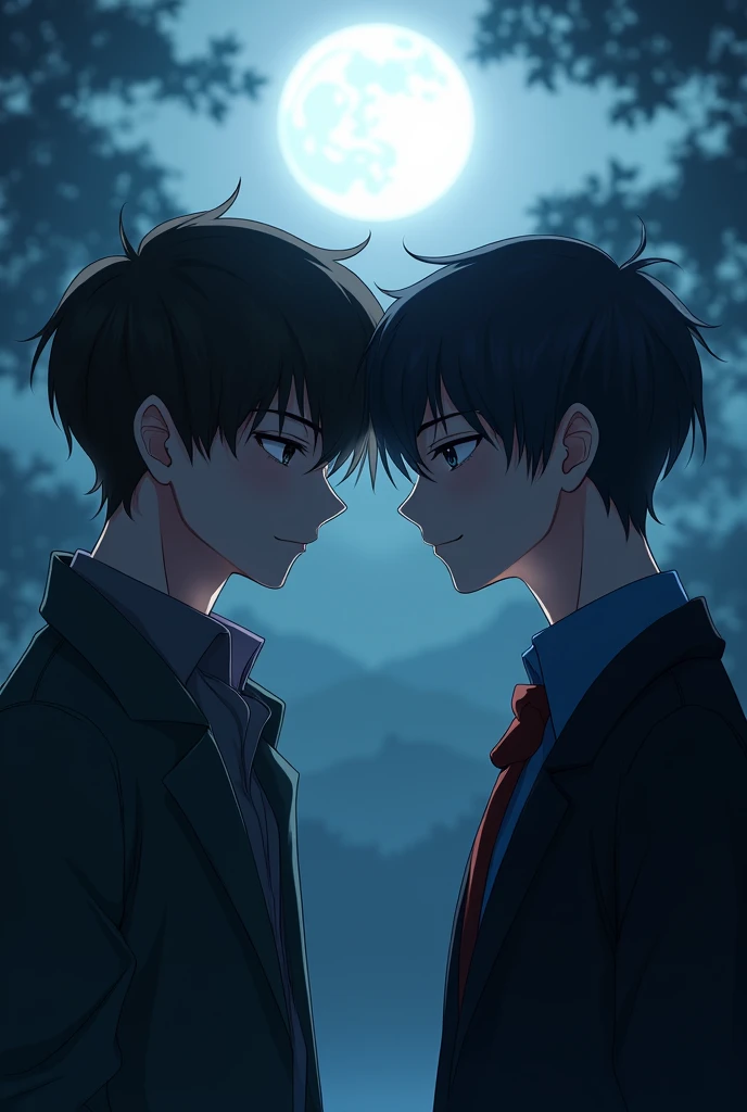 Beneath the moonlight, mysterious, suspense, two adult anime boys