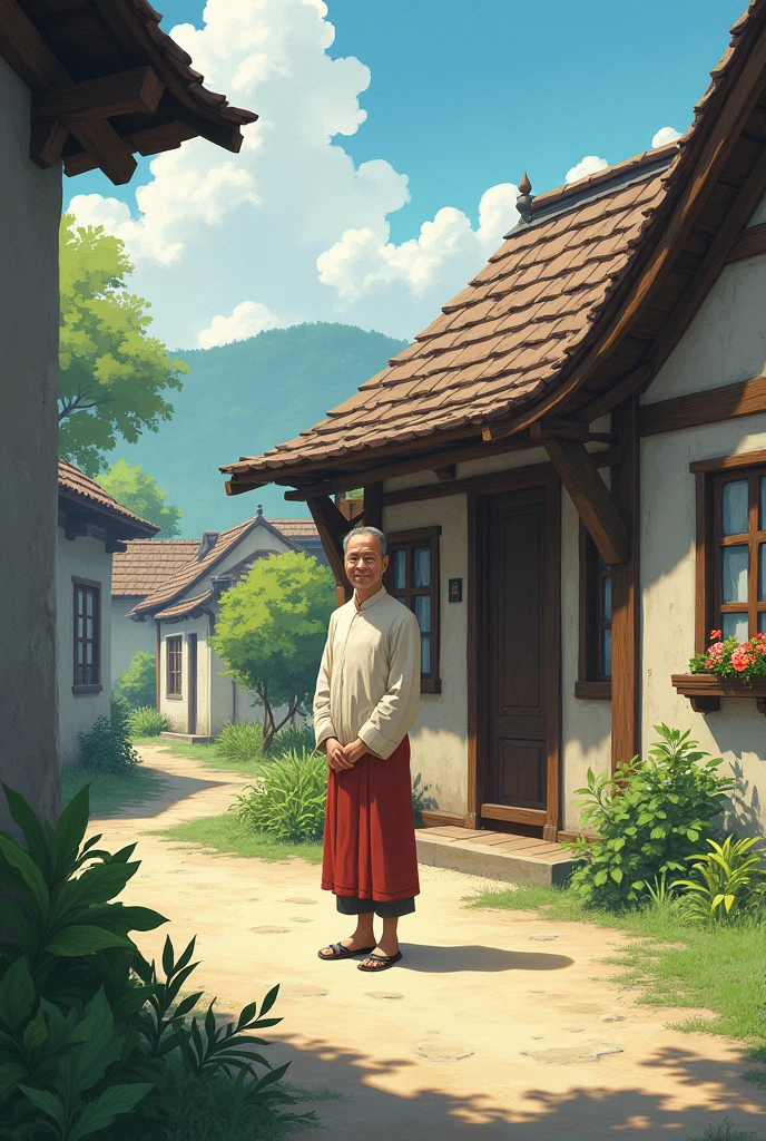 In village person in front village house