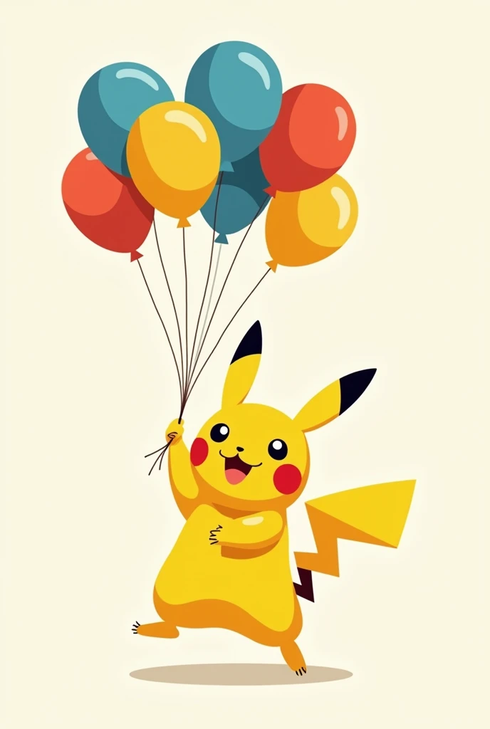 pikachu holding blue balloons, yellow and red, vector style illustration, to use in birthday invitation
