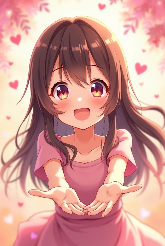 An anime girl wanting to hug with eyes with heart