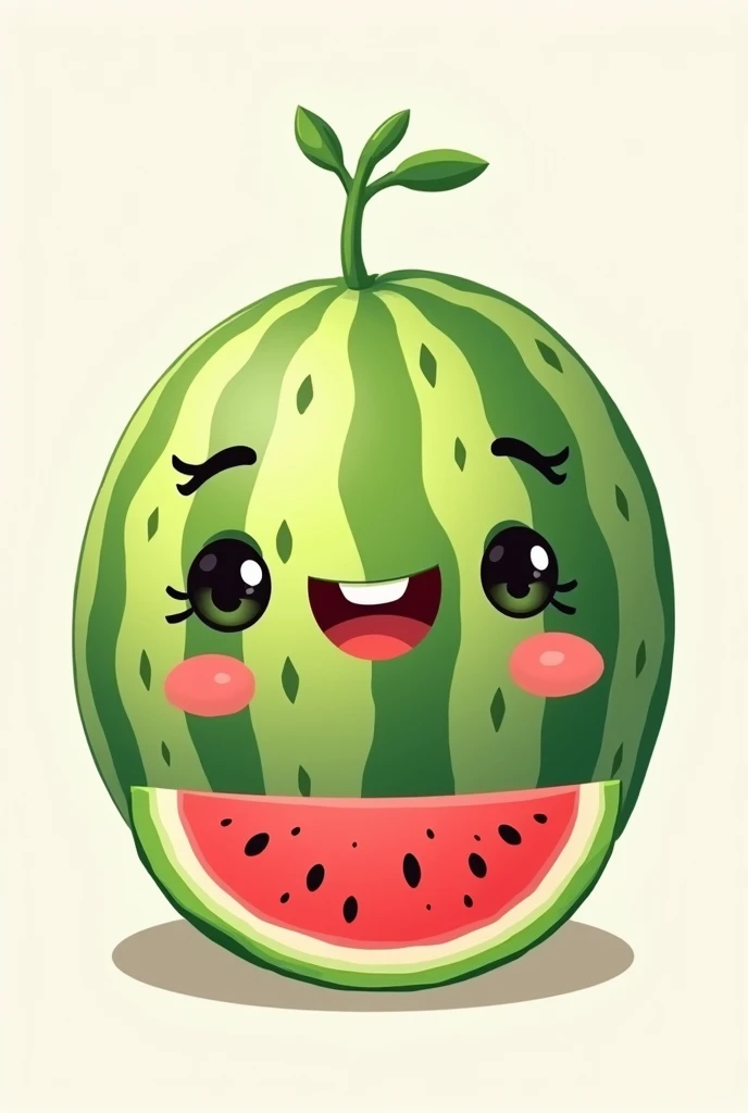 An easy drawing of a watermelon with a face