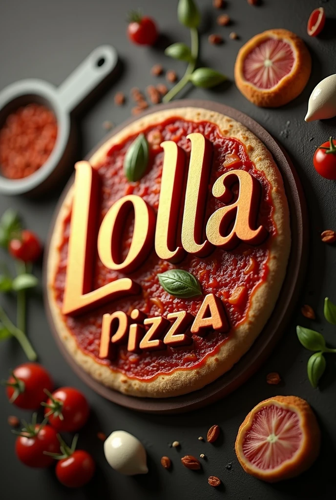 Logo of a Pizzeria written, (LOLLA PIZZA), ultra realisitic, 4K