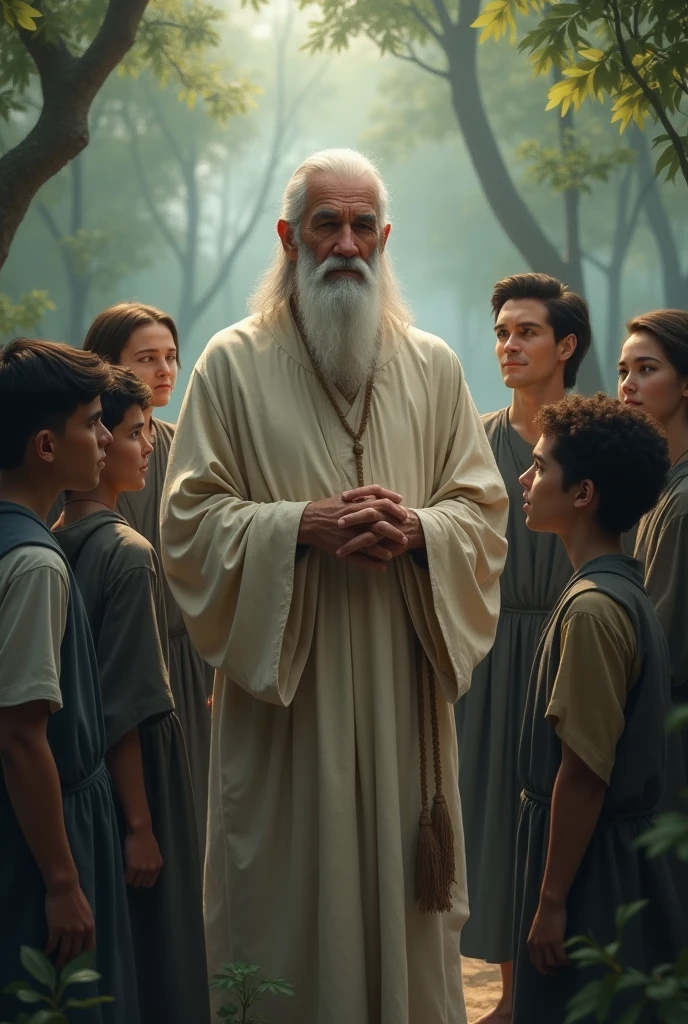 old priest, Without beard, junto con jovenes Without beard