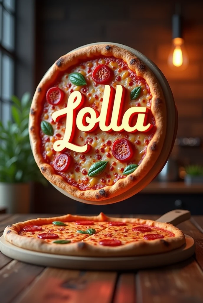 Logo of a Pizzeria written, (LOLLA PIZZA), ultra realisitic, 4K, moderno, young and Italian