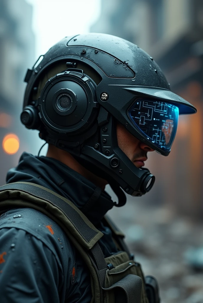 The cell phone screen must be on the visor, similar to the night vision glasses of the military, but the screen must be from a cell phone pointing inside the helmet.